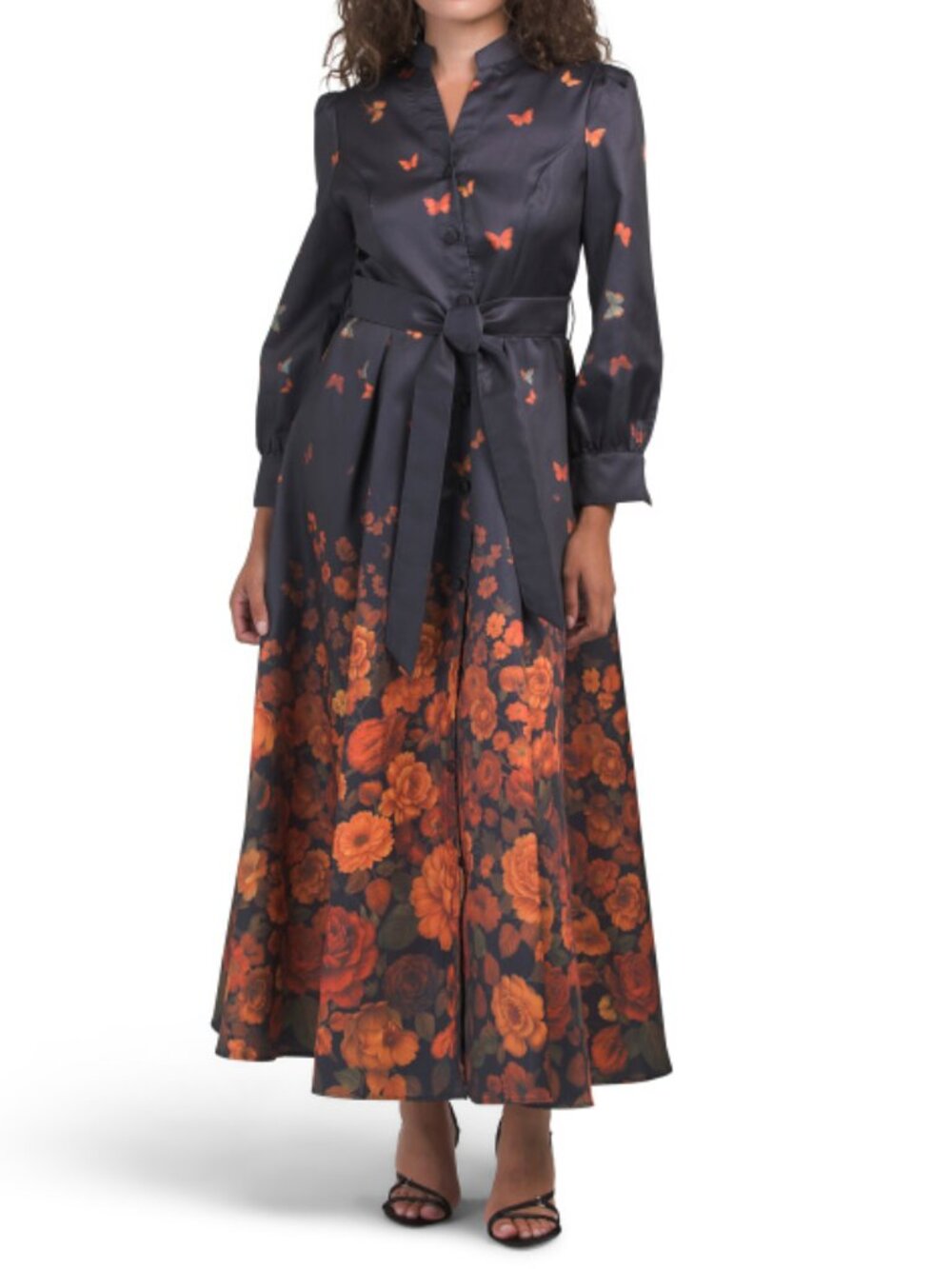 NANCY YANG Floral Mikado Gown